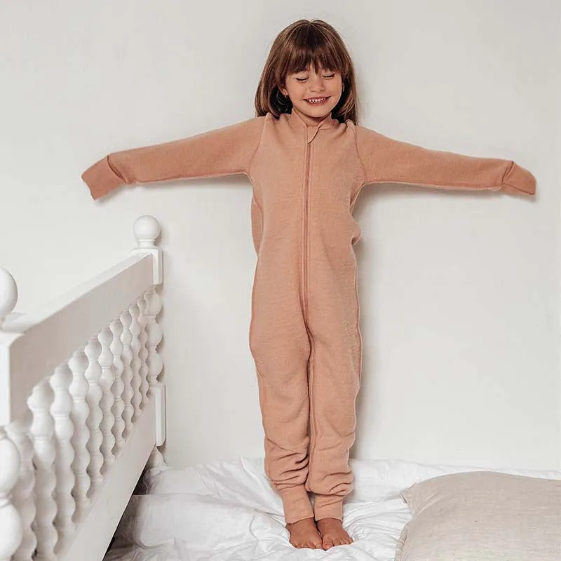 Merino Fleece Sleepsuit with Sleeves Salmon