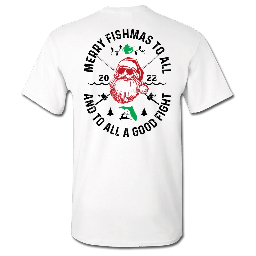 Merry Fishmas - Short Sleeve Cotton Tee - White