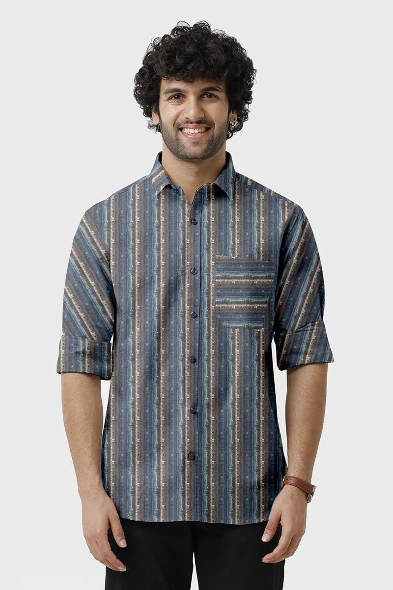 Miami - Blue Printed Casual Shirts for Men | Ariser