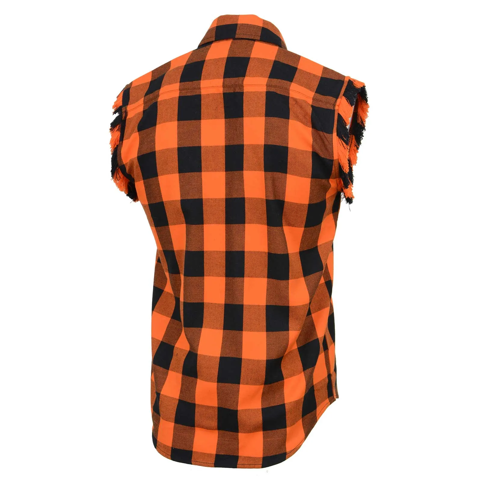 Milwaukee Leather MNG11698 Men's 'Checkered' Black and Orange Cut Off Flannel Shirt