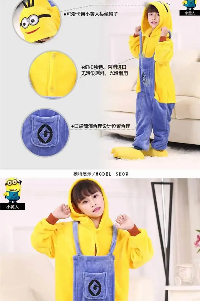 Minions cartoon children's one-piece pajamas creative personality kawaii thickened warm home clothes cosplay clothing wholesale