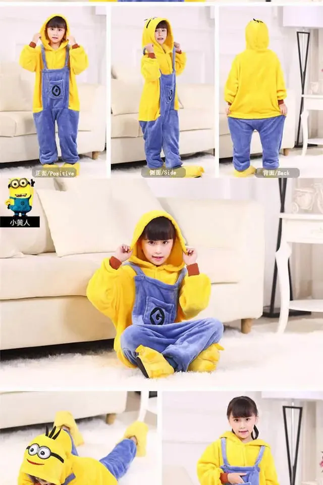 Minions cartoon children's one-piece pajamas creative personality kawaii thickened warm home clothes cosplay clothing wholesale