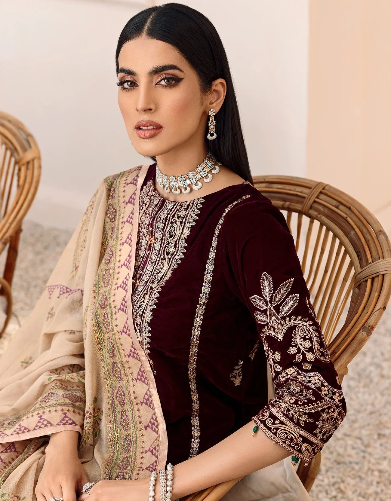 MK-304 | Emaan Adeel Makhmal Collection 2022 | Unstitched & Stitched Embroidered  Valvet Suits