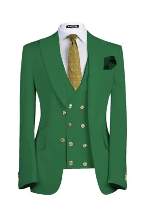 Modern Emerald Green Peaked Lapel Three Pieces Prom Suits For Men
