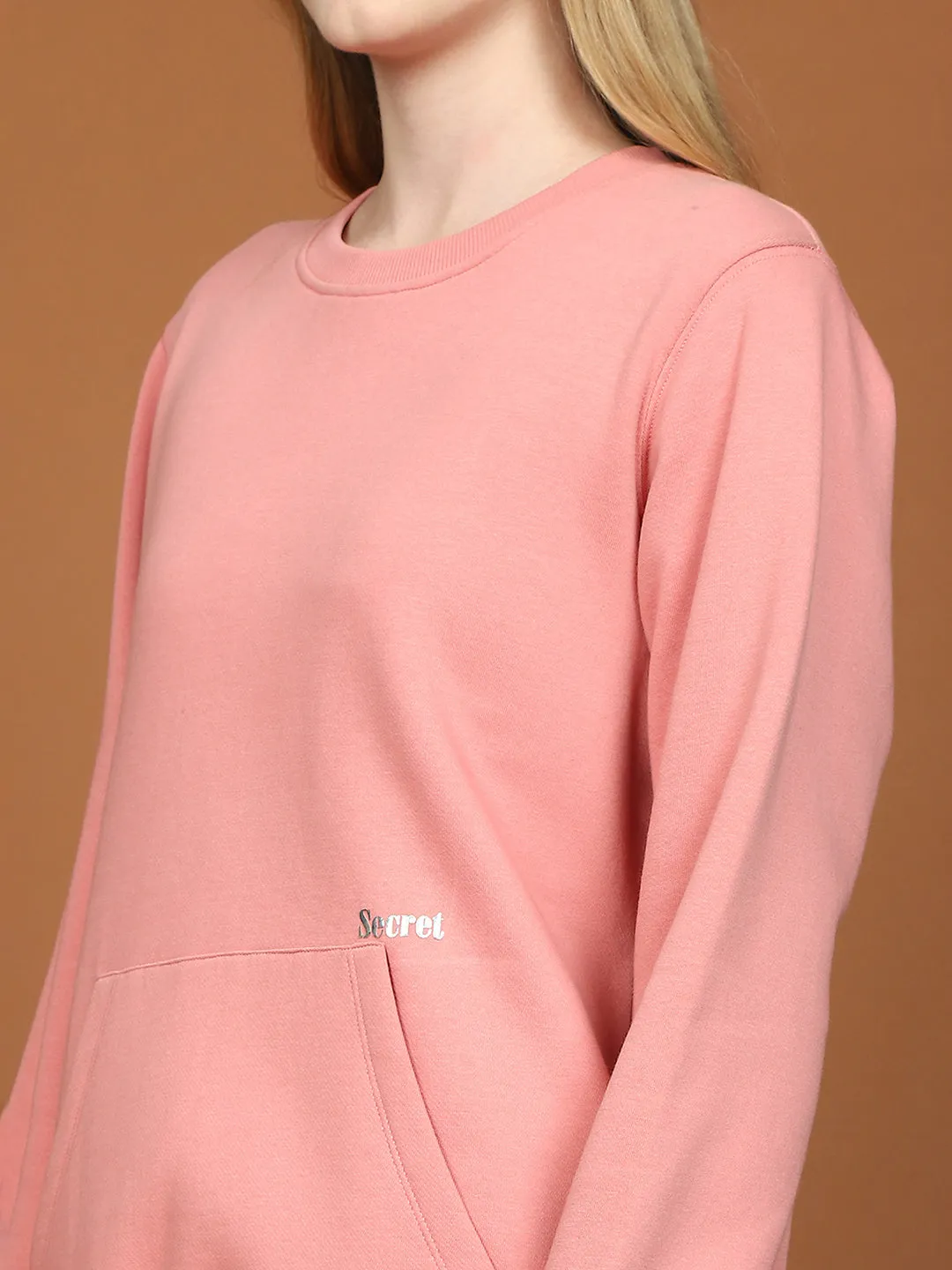 mSECRET Fleece Printed Round Neck Top and Bottom Pink Night Suit