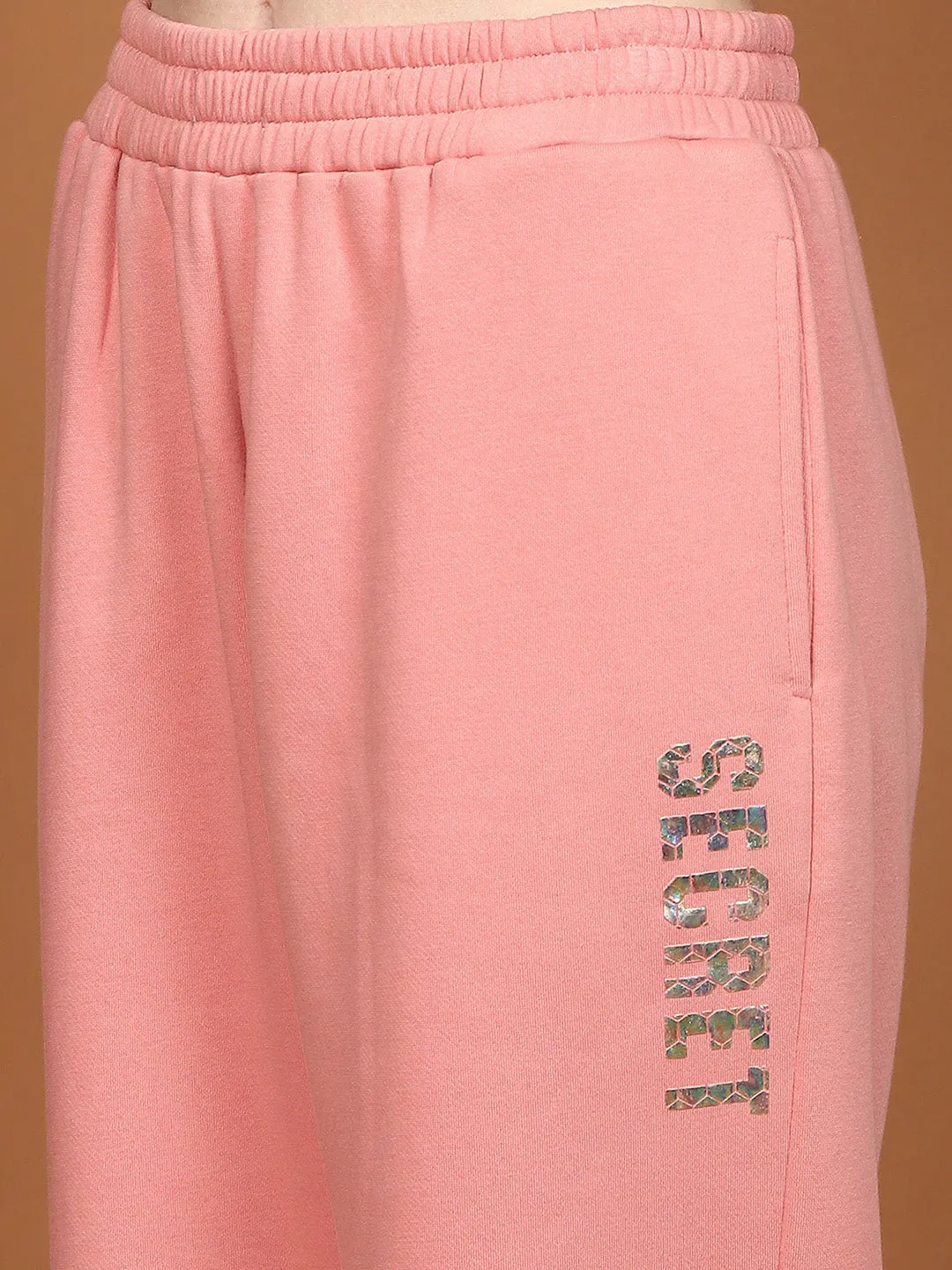 mSECRET Fleece Printed Round Neck Top and Bottom Pink Night Suit