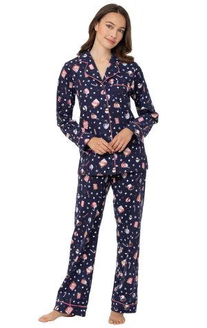Mugs & Kisses Flannel Button-Front Pajamas