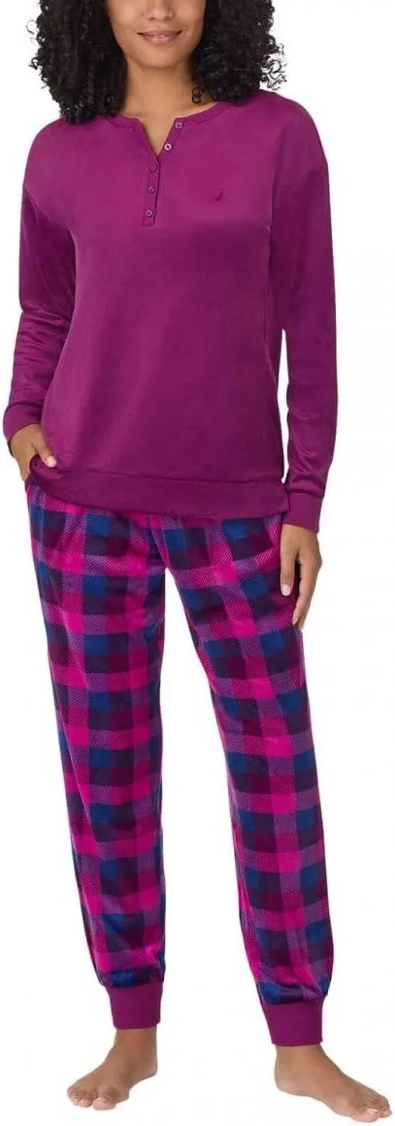 Nautica Women's 2 Piece Fleece Pajama Sleepwear Set 1812934 Purple Plaid S