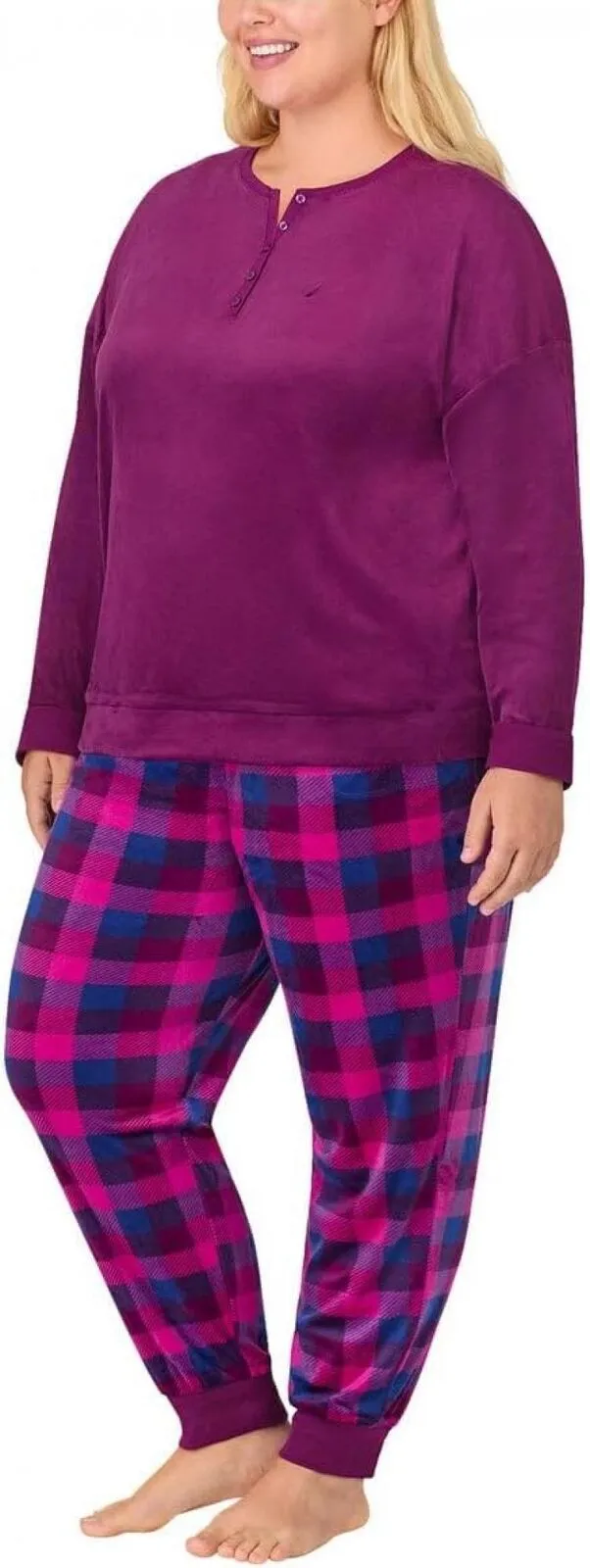 Nautica Women's 2 Piece Fleece Pajama Sleepwear Set 1812934 Purple Plaid S