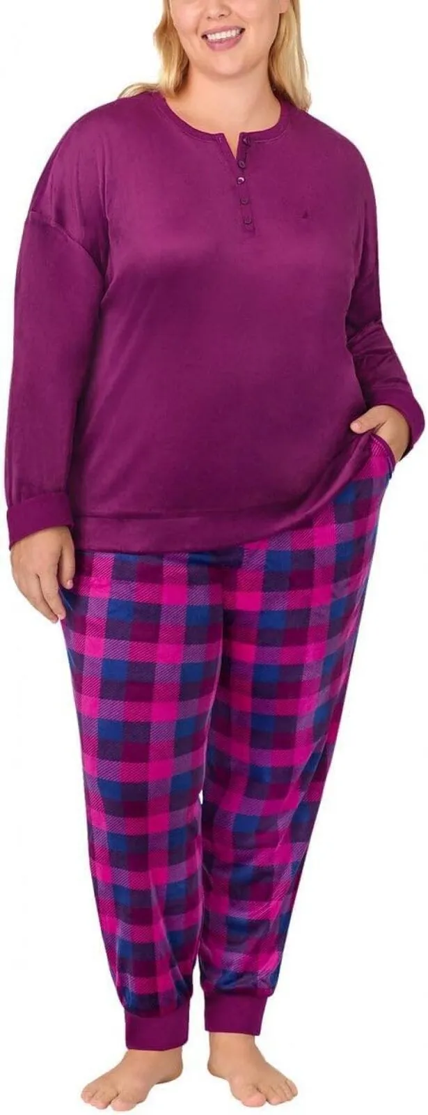 Nautica Women's 2 Piece Fleece Pajama Sleepwear Set 1812934 Purple Plaid S