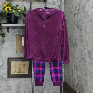 Nautica Women's 2 Piece Fleece Pajama Sleepwear Set 1812934 Purple Plaid S