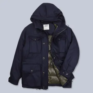Navy Wool Down Padded Field Jacket
