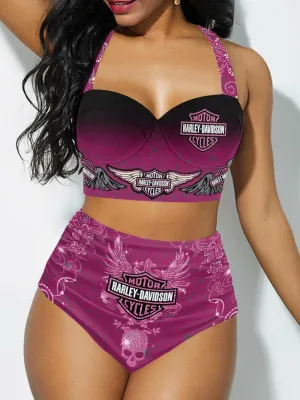 NEW Harley Davidson Motorcycle Sexy Bikini Swimsuit, Sz XL, Magenta/Black! Retails $75 