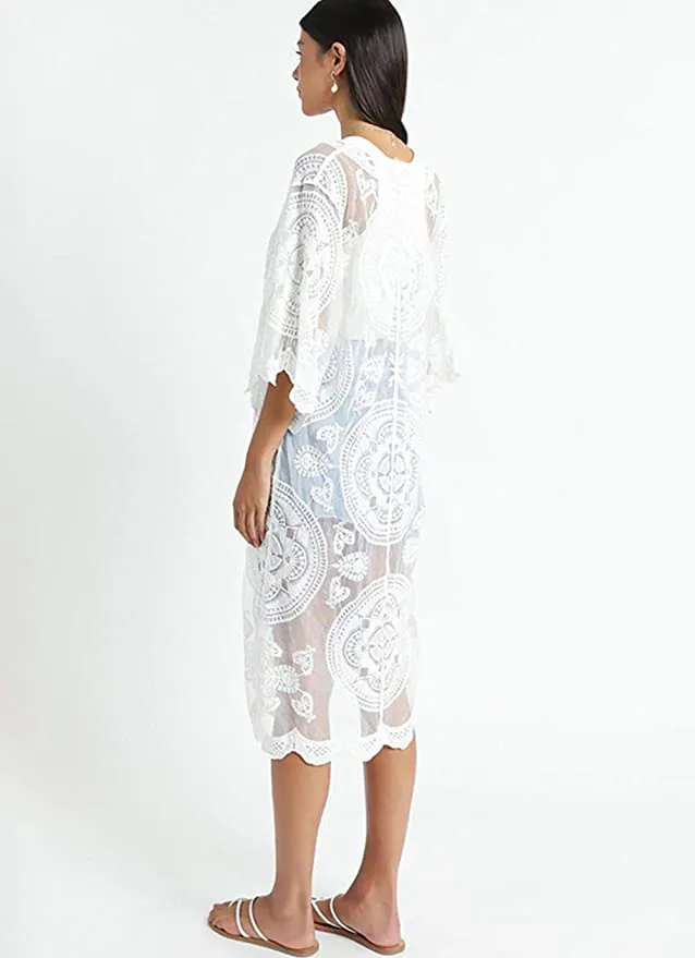 New WKLZAQI Women's Sexy Summer Lace Cardigan Kimono Crochet Swimsuit Cover Ups, One size!