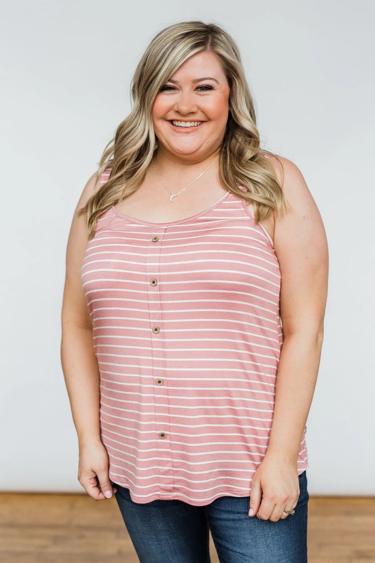 No Matter What Striped Button Tank Top- Mauve