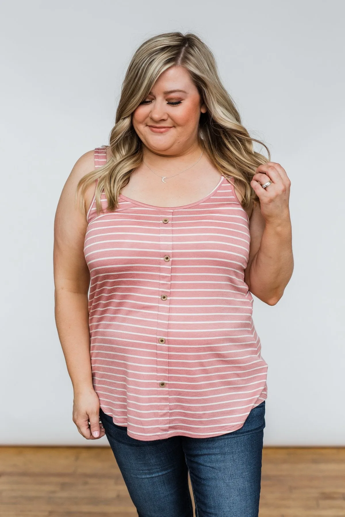 No Matter What Striped Button Tank Top- Mauve