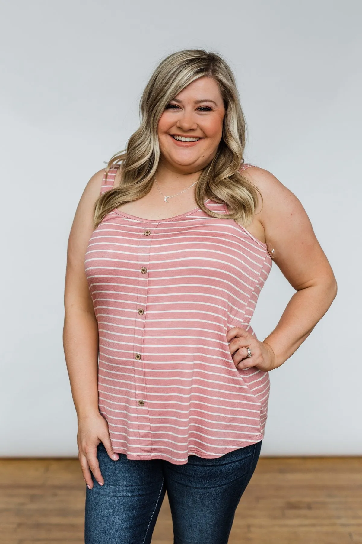 No Matter What Striped Button Tank Top- Mauve