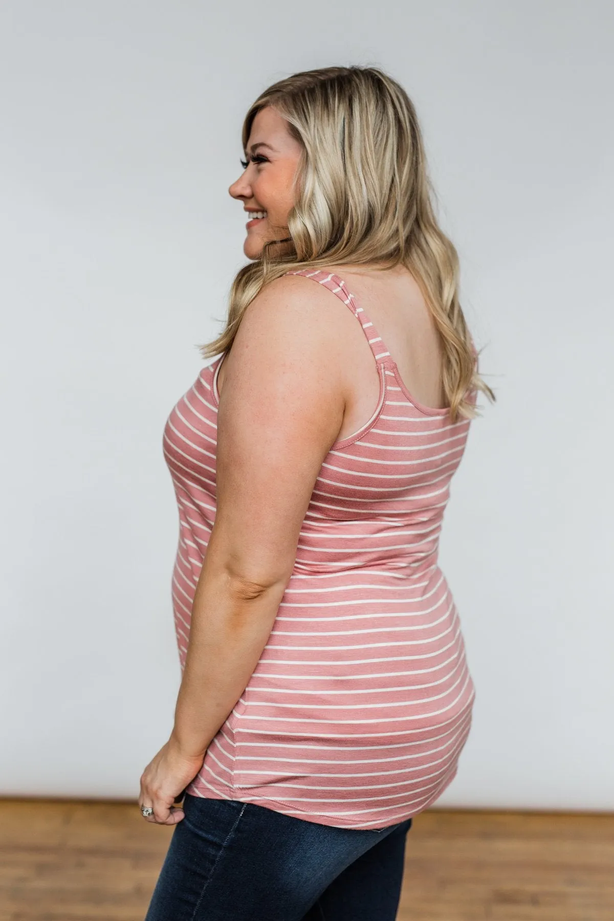 No Matter What Striped Button Tank Top- Mauve