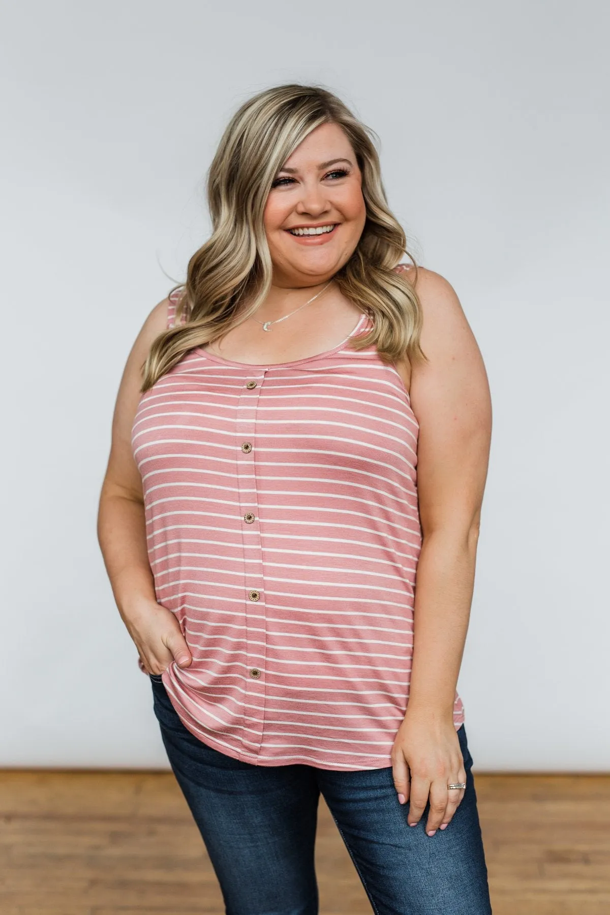 No Matter What Striped Button Tank Top- Mauve