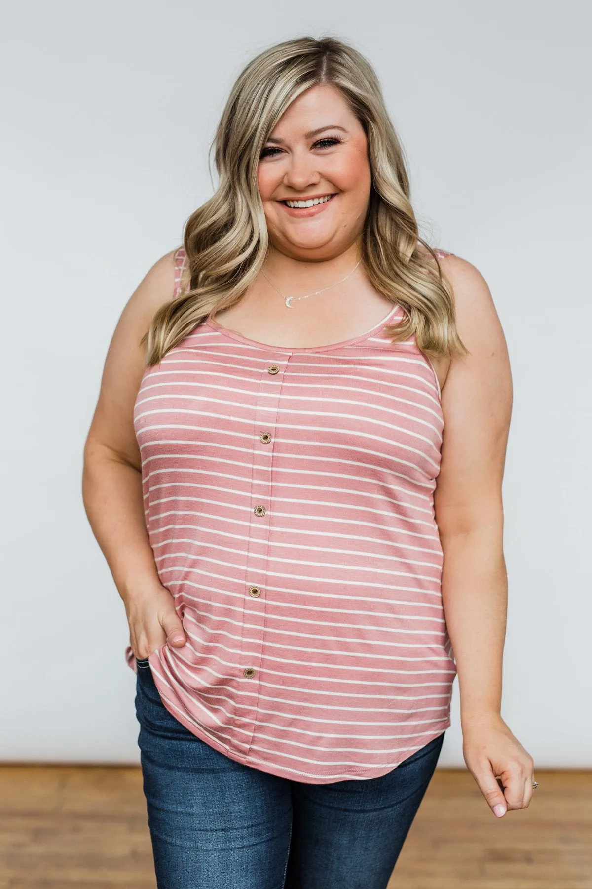 No Matter What Striped Button Tank Top- Mauve