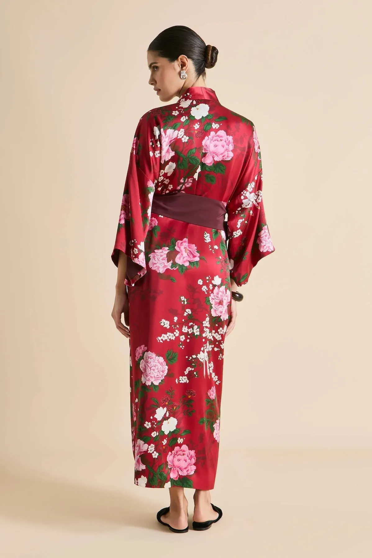 Olivia von Halle Queenie Tardieu Red Floral Silk Robe