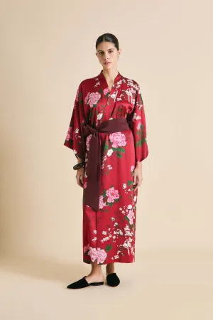 Olivia von Halle Queenie Tardieu Red Floral Silk Robe