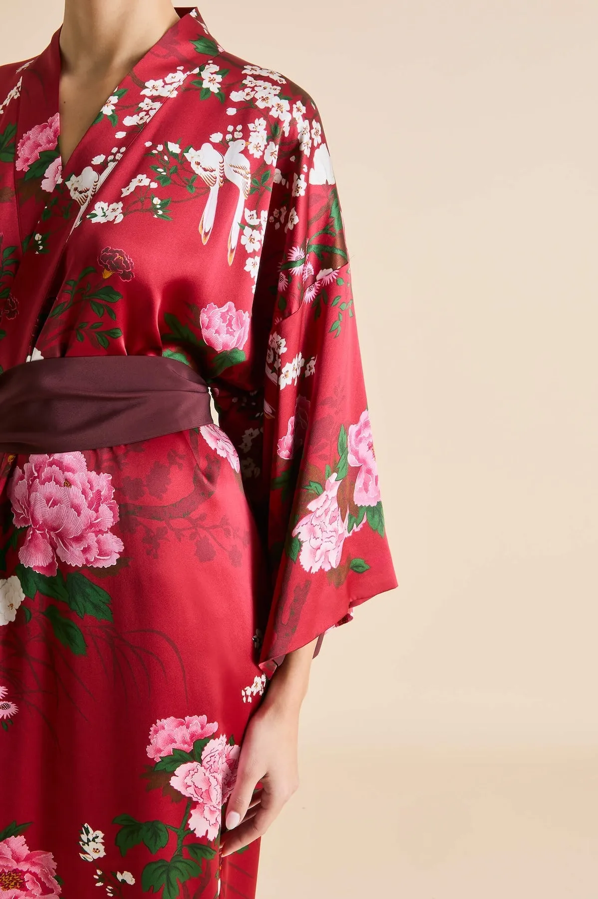 Olivia von Halle Queenie Tardieu Red Floral Silk Robe