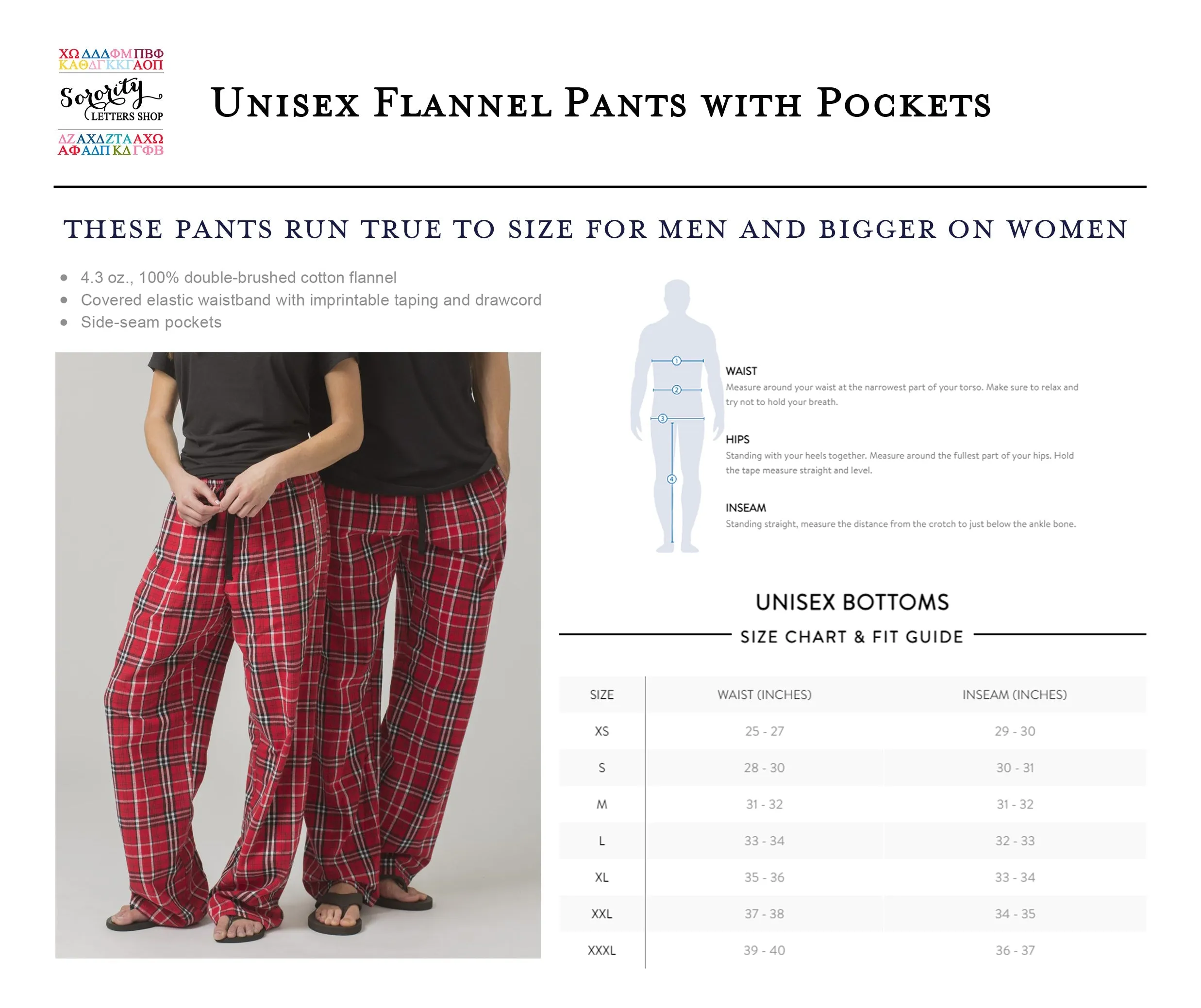 Omega Phi Alpha Flannel Pants - Embroidered OPhiA Pajama Bottoms