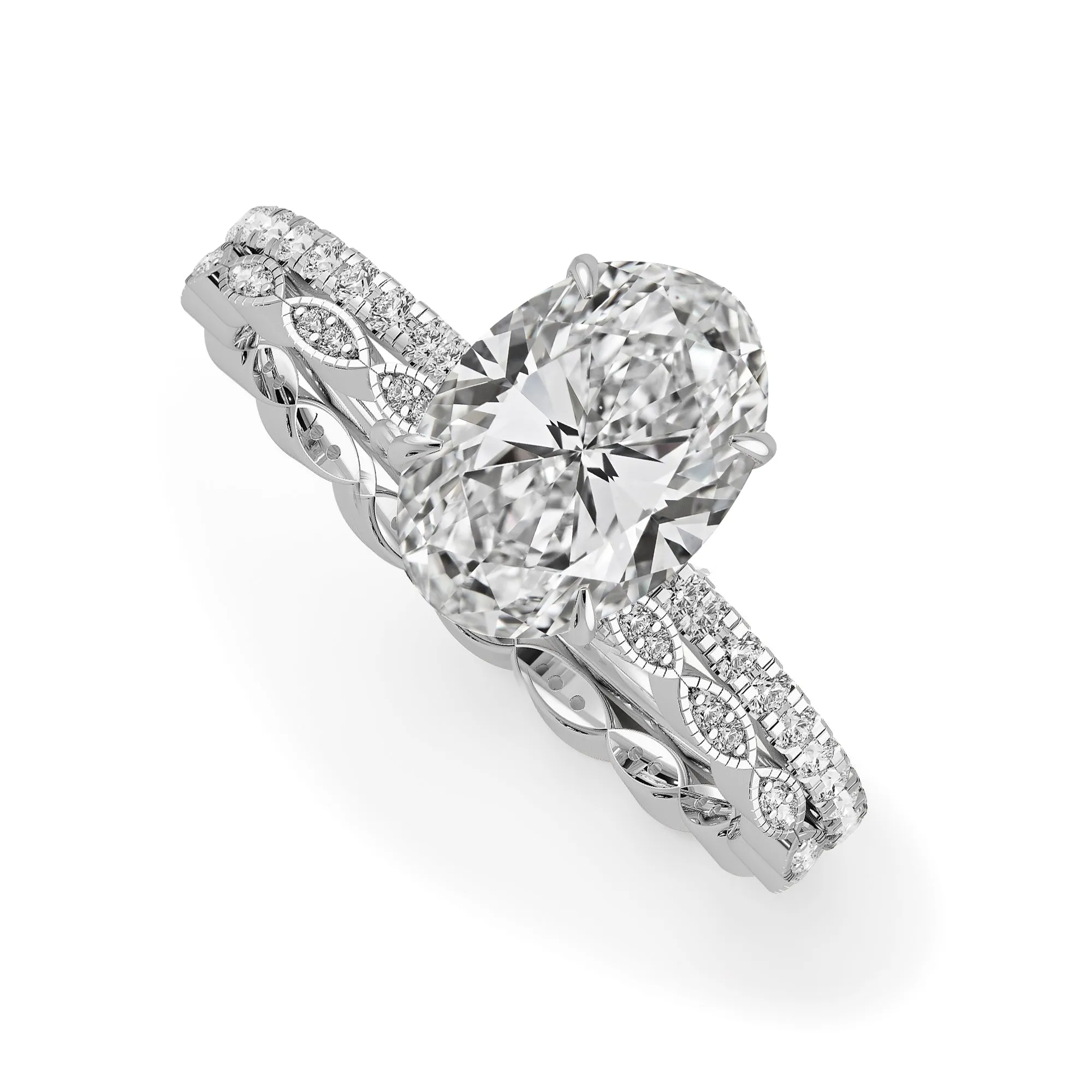 Oval Cut Pave Engagement Ring Bridal Set - 370