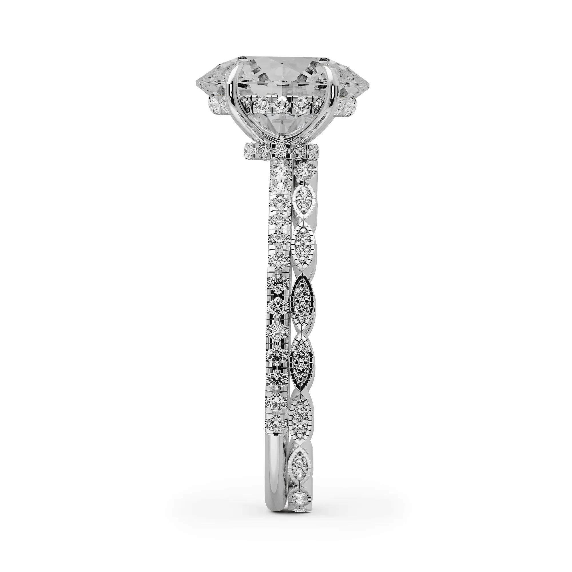 Oval Cut Pave Engagement Ring Bridal Set - 370
