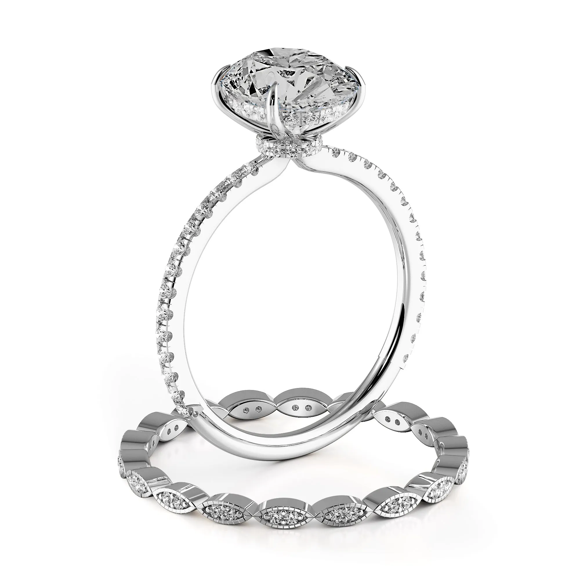 Oval Cut Pave Engagement Ring Bridal Set - 370