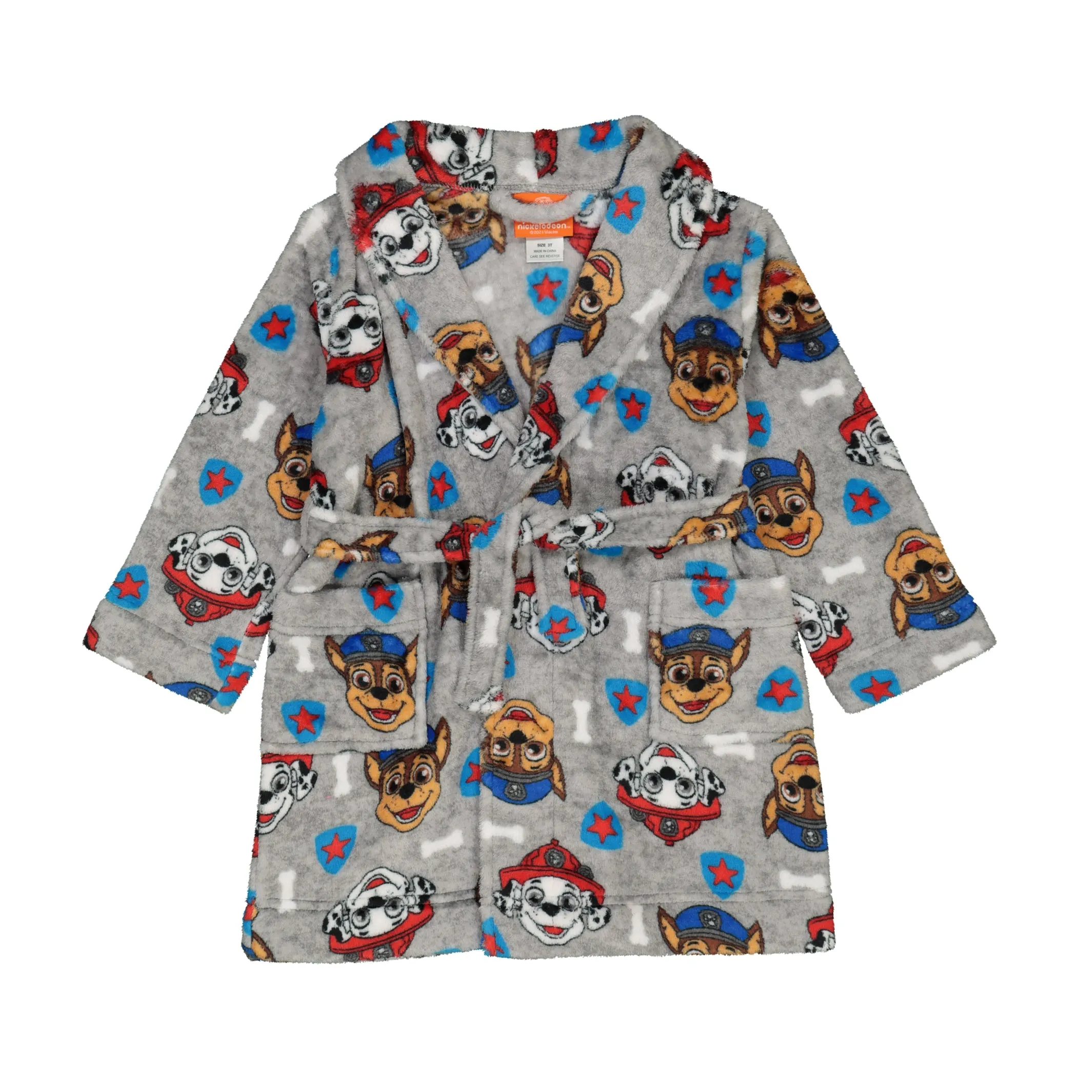 PAW Patrol Toddler Boys Pajama Robe Plush Velvet Fleece Bathrobe, 2T-4T, Gray