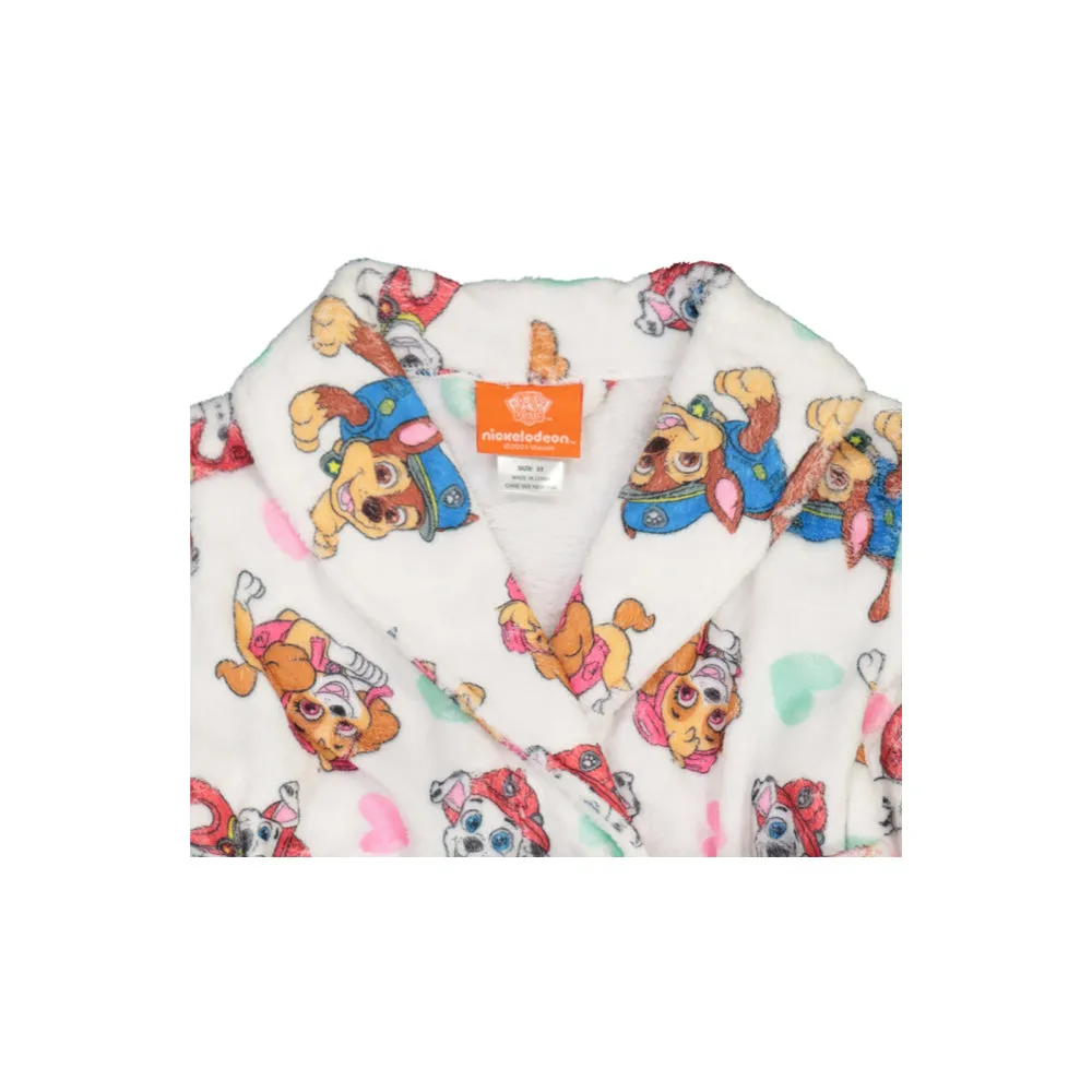 PAW Patrol Toddler Girls Pajama Robe Plush Velvet Fleece Bathrobe, 2T-4T, White