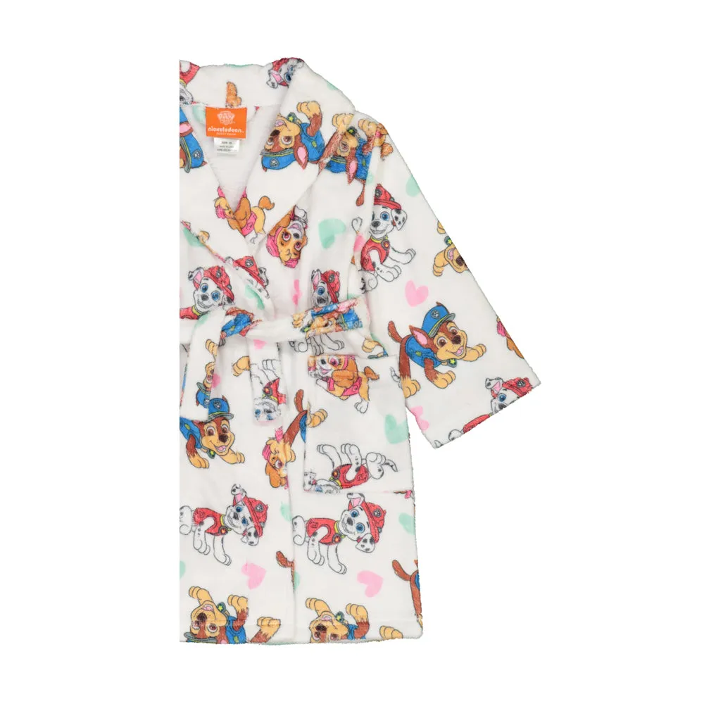 PAW Patrol Toddler Girls Pajama Robe Plush Velvet Fleece Bathrobe, 2T-4T, White