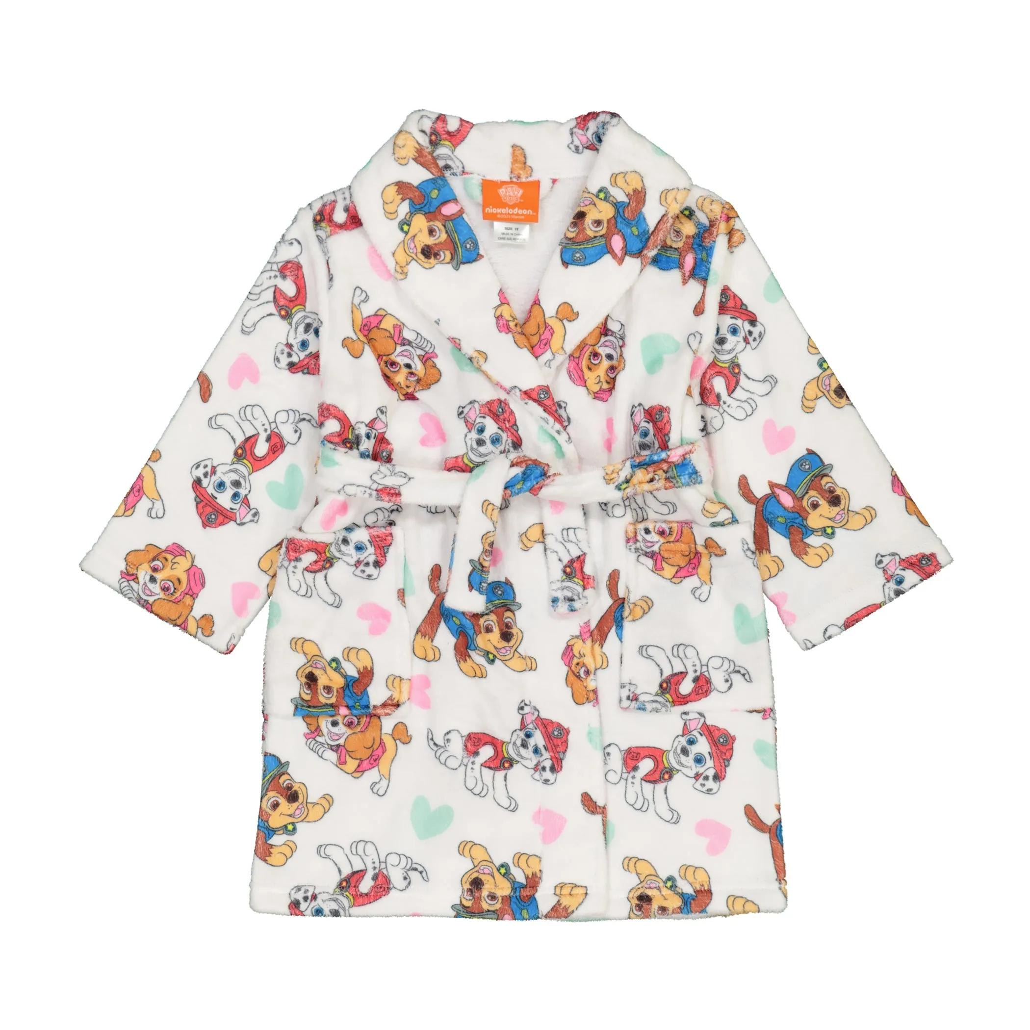 PAW Patrol Toddler Girls Pajama Robe Plush Velvet Fleece Bathrobe, 2T-4T, White