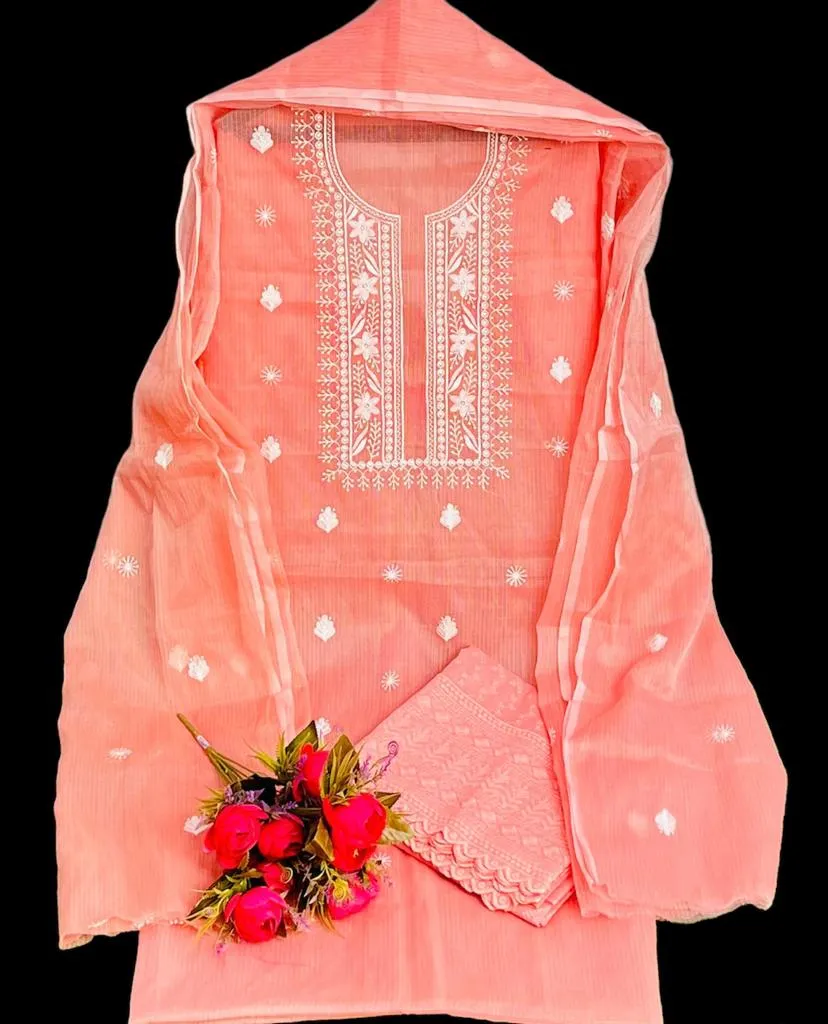 Peach Kota Doria Suit Set