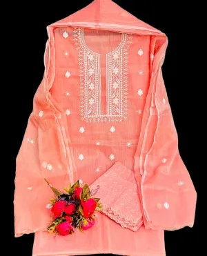 Peach Kota Doria Suit Set