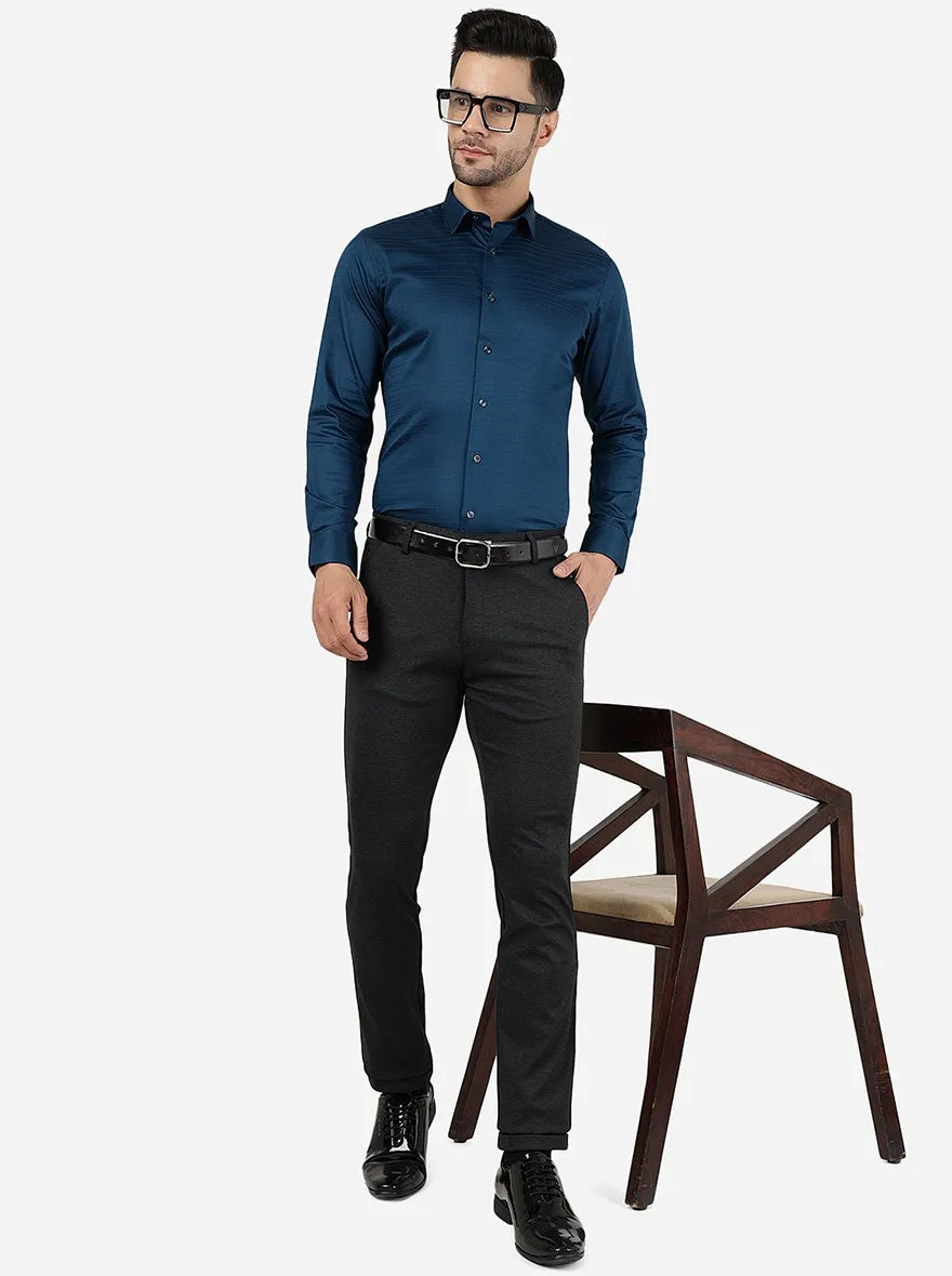 Peacock Blue Striped Slim Fit Party Wear Shirt | Greenfibre