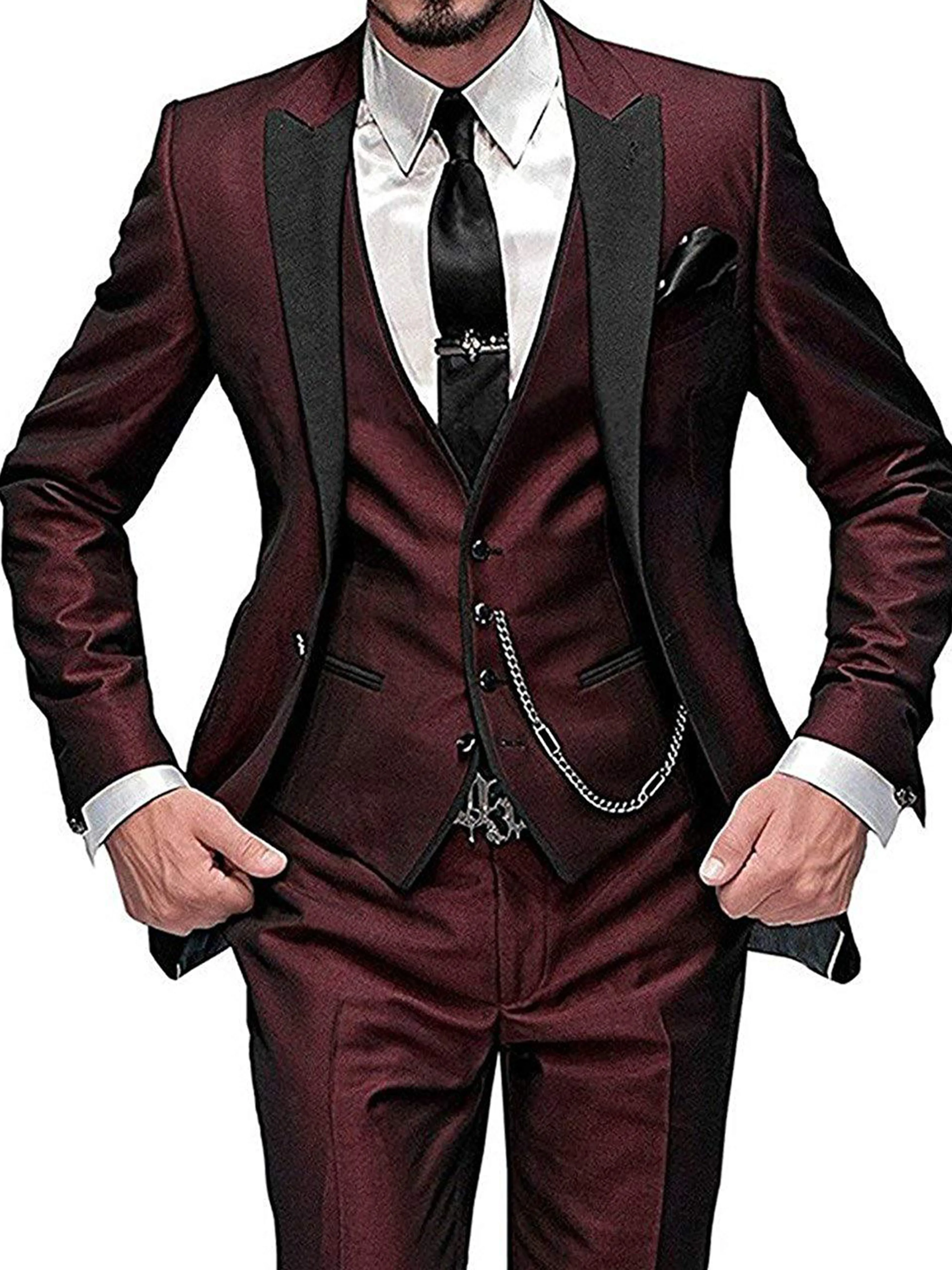 Peaked Lapel One Button 3 Pieces Wedding Suit Set