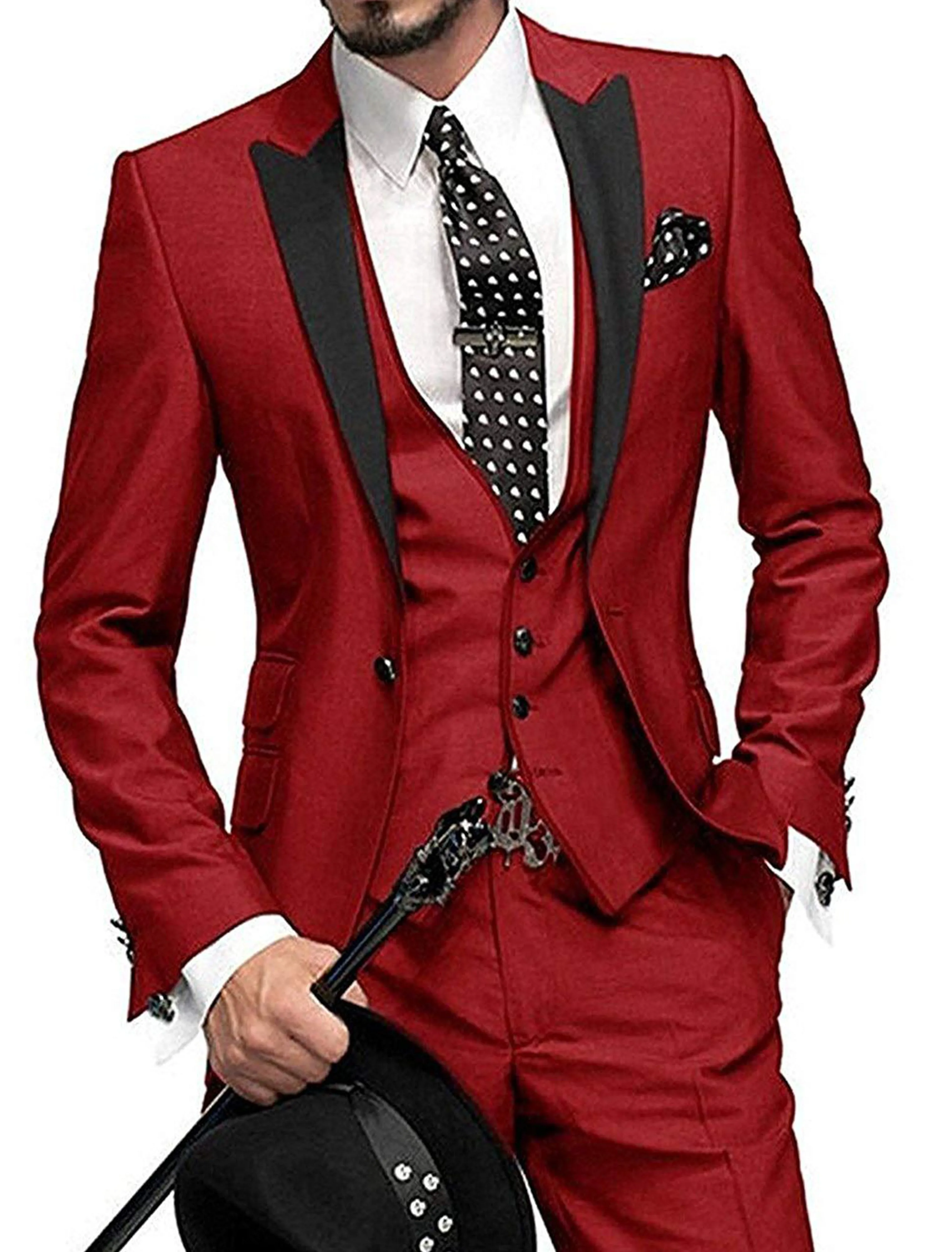 Peaked Lapel One Button 3 Pieces Wedding Suit Set