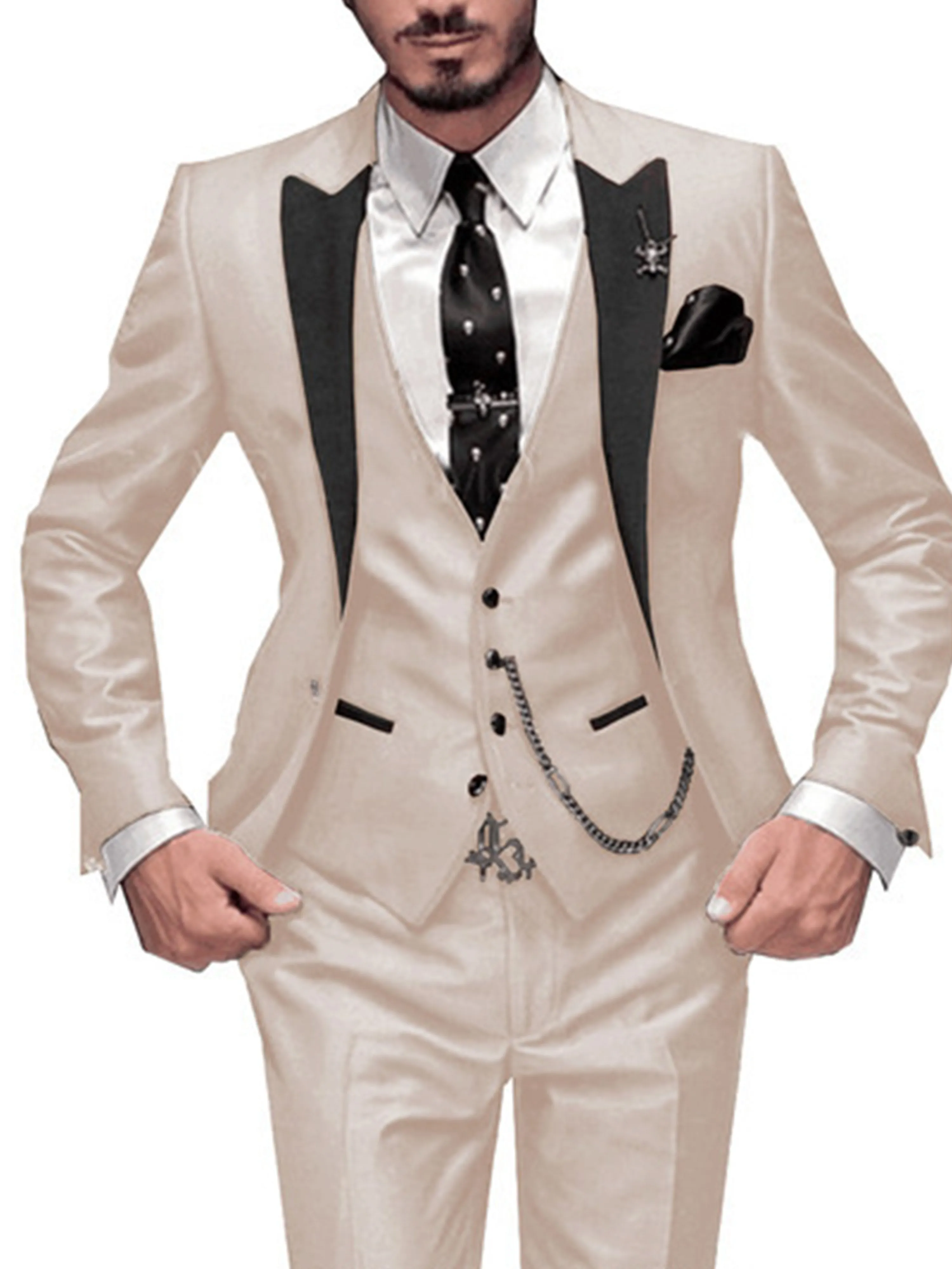 Peaked Lapel One Button 3 Pieces Wedding Suit Set