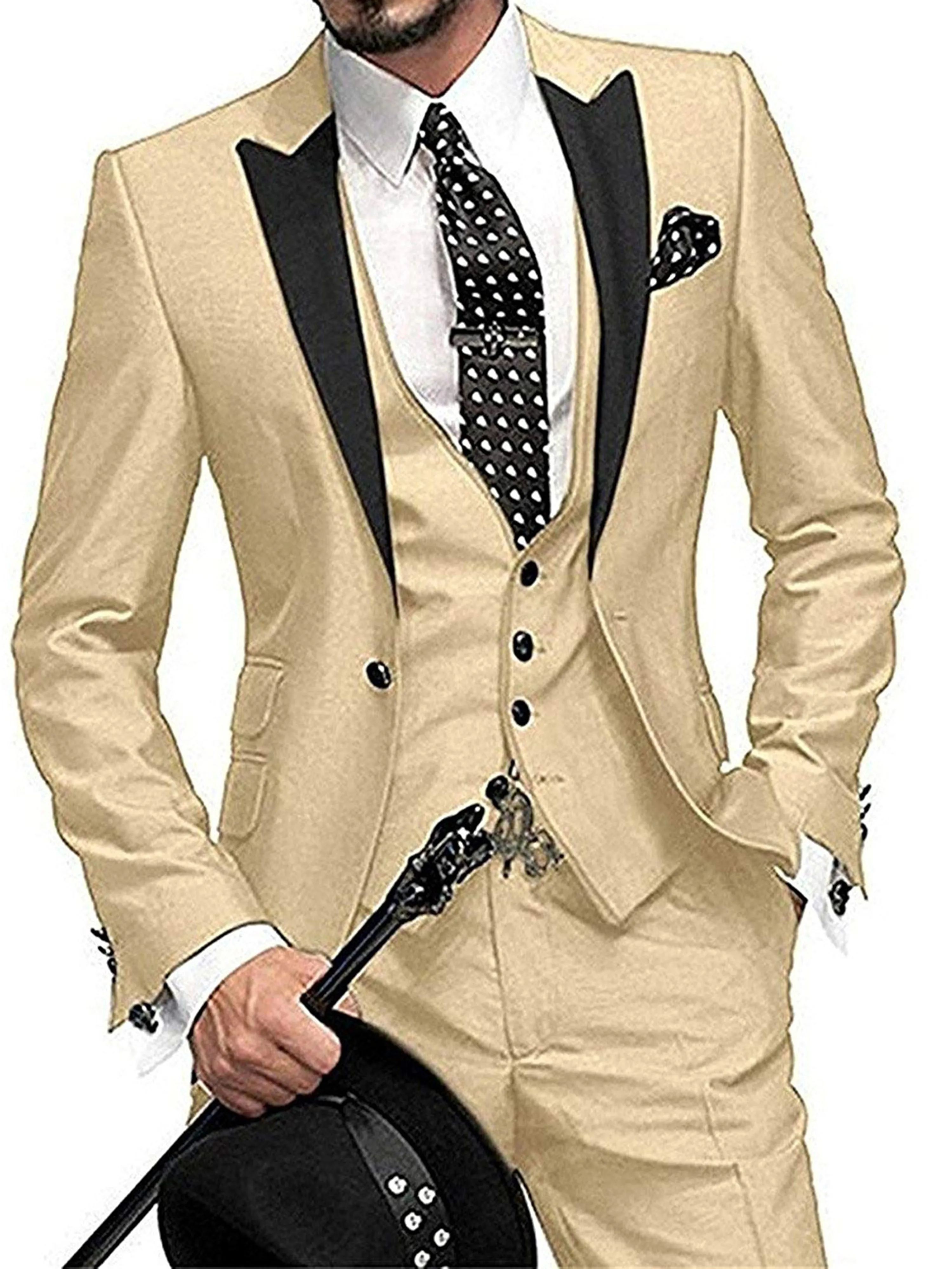 Peaked Lapel One Button 3 Pieces Wedding Suit Set