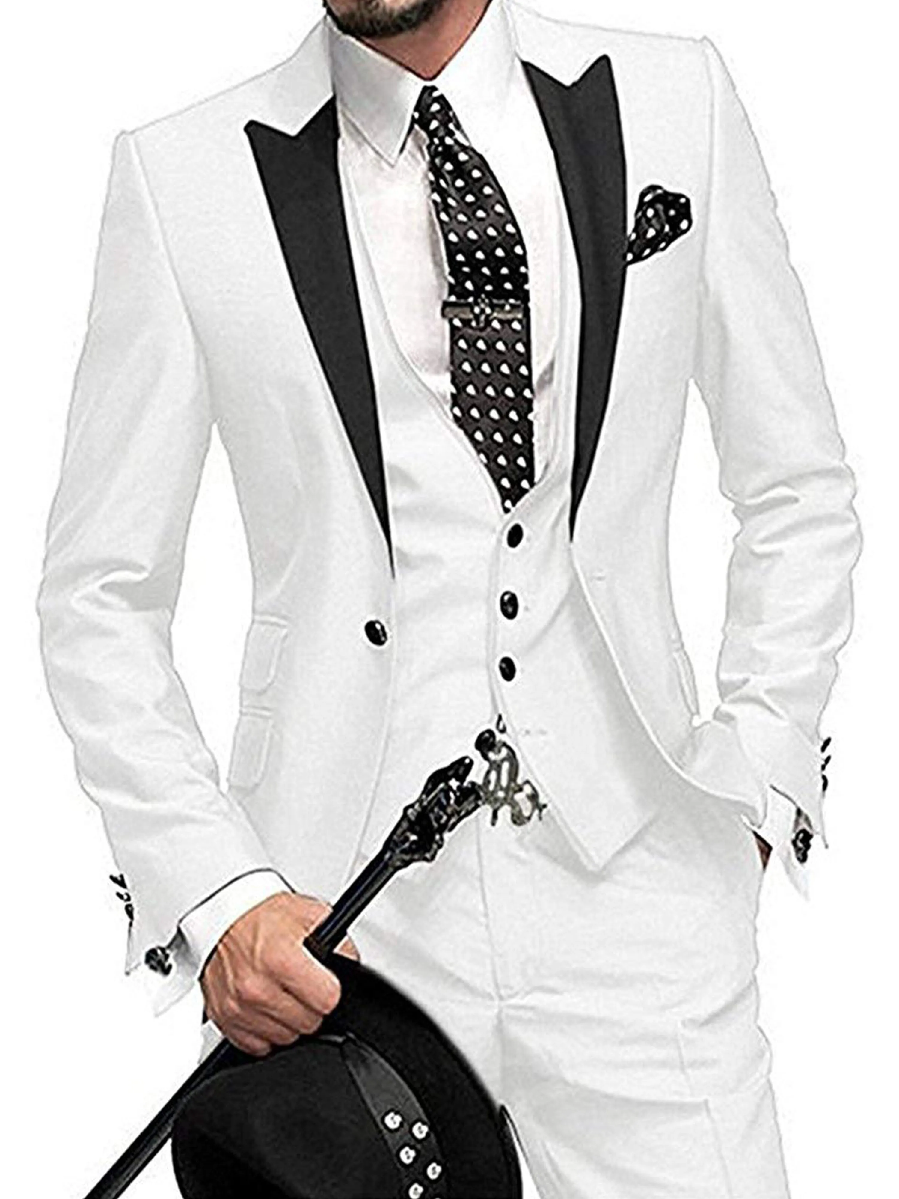 Peaked Lapel One Button 3 Pieces Wedding Suit Set