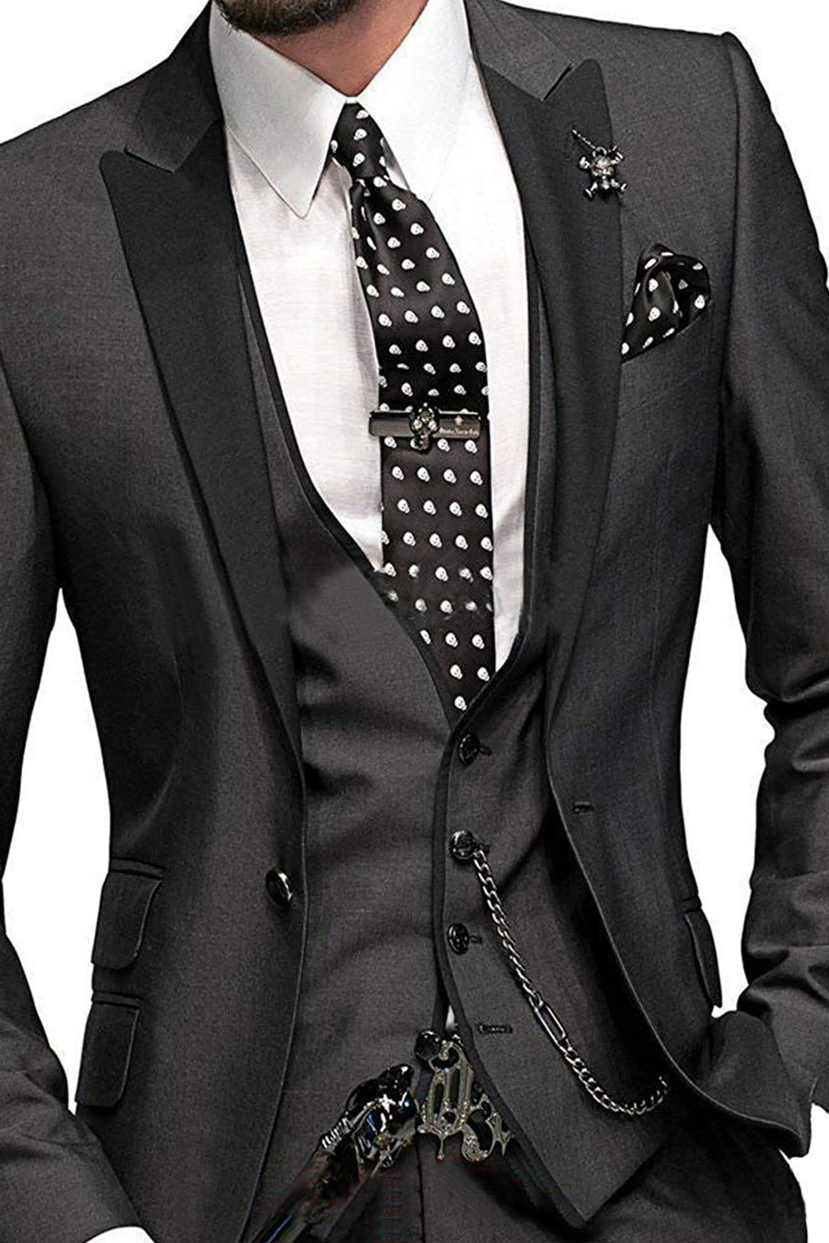 Peaked Lapel One Button 3 Pieces Wedding Suit Set