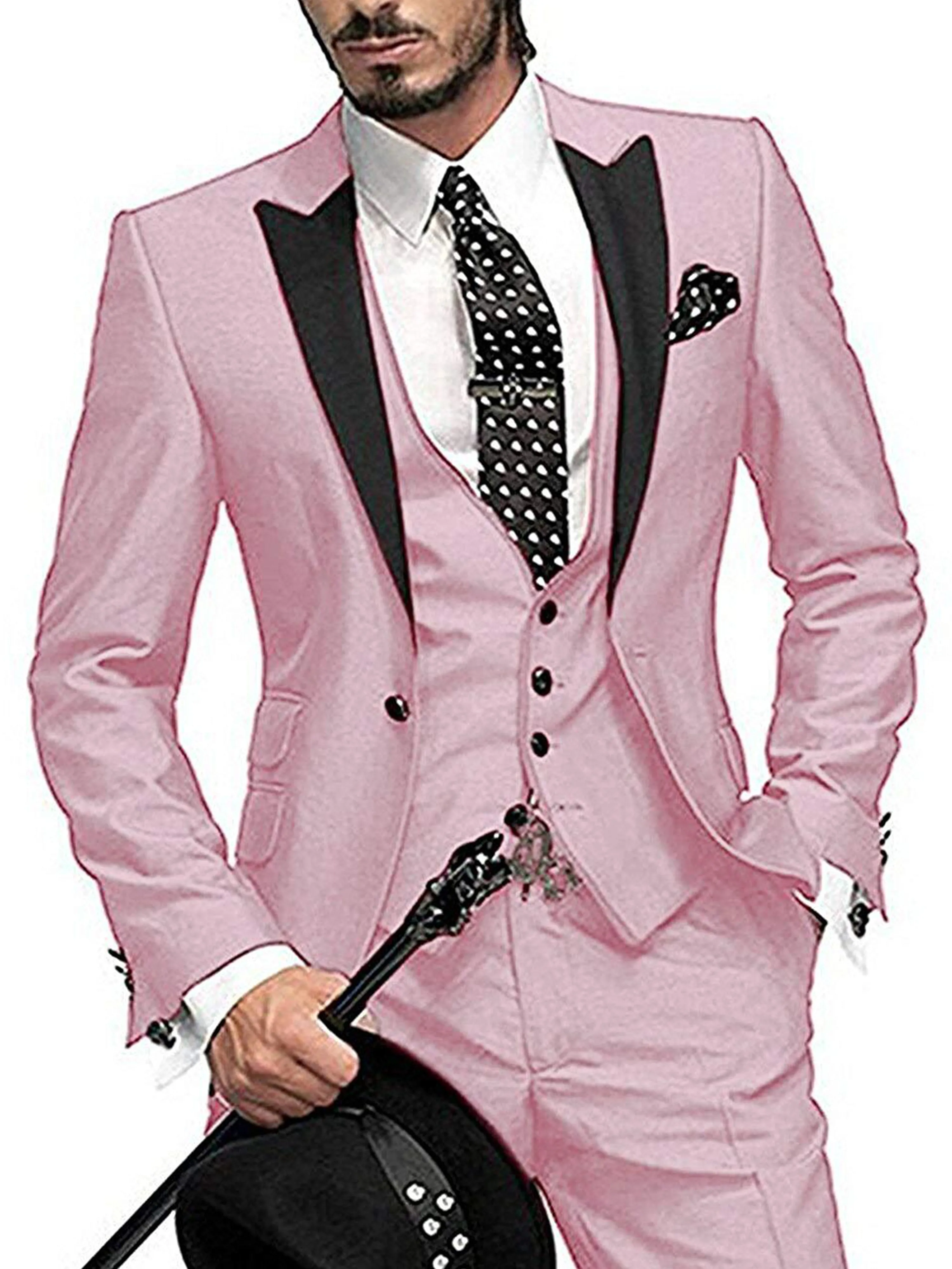 Peaked Lapel One Button 3 Pieces Wedding Suit Set