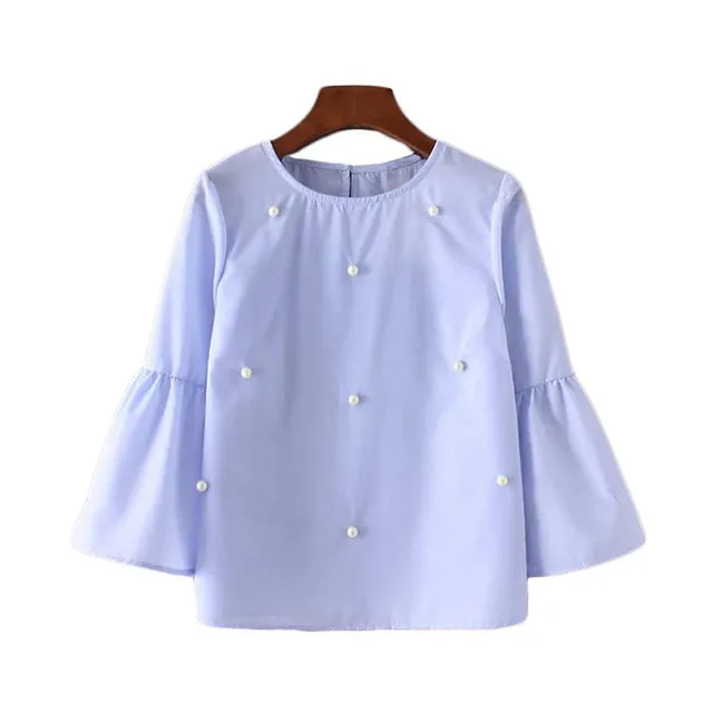 Pearls Beading Striped Shirts