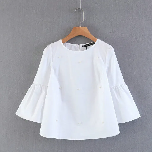 Pearls Beading Striped Shirts
