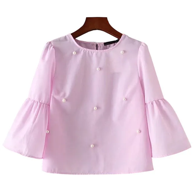 Pearls Beading Striped Shirts