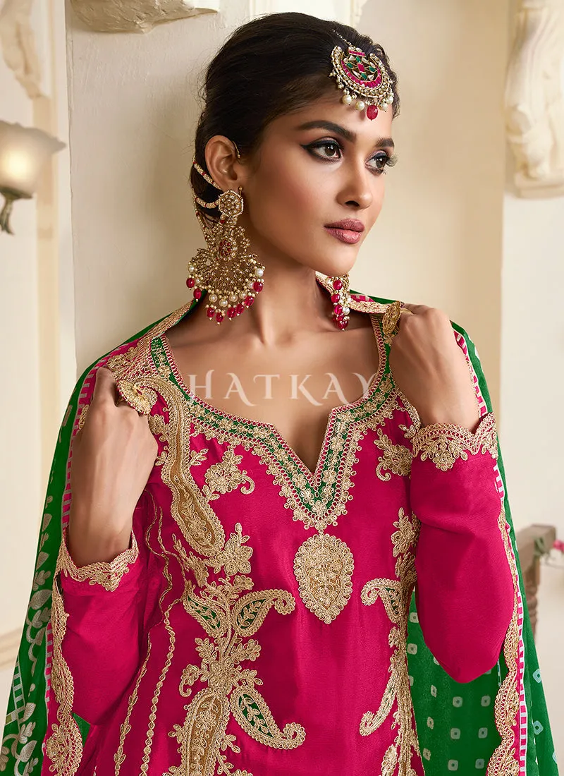 Pink And Green Dhoti Style Punjabi Suit