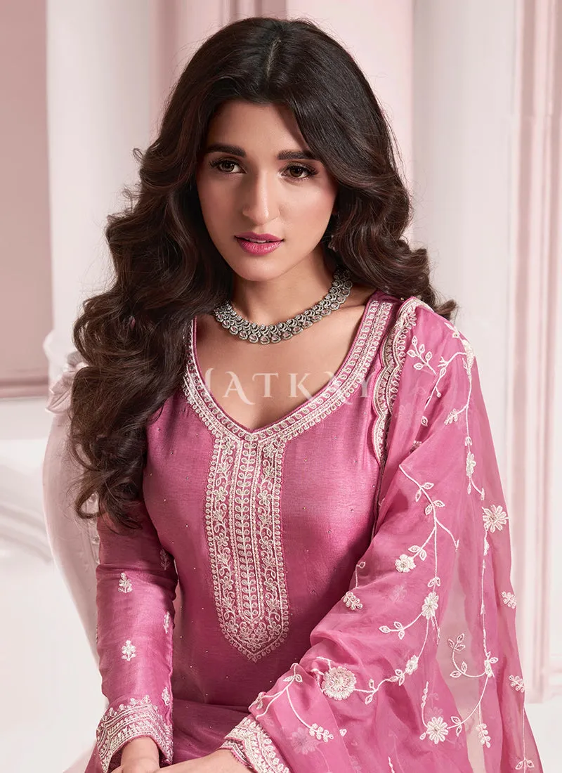 Pink Thread Embroidery Pakistani Suit